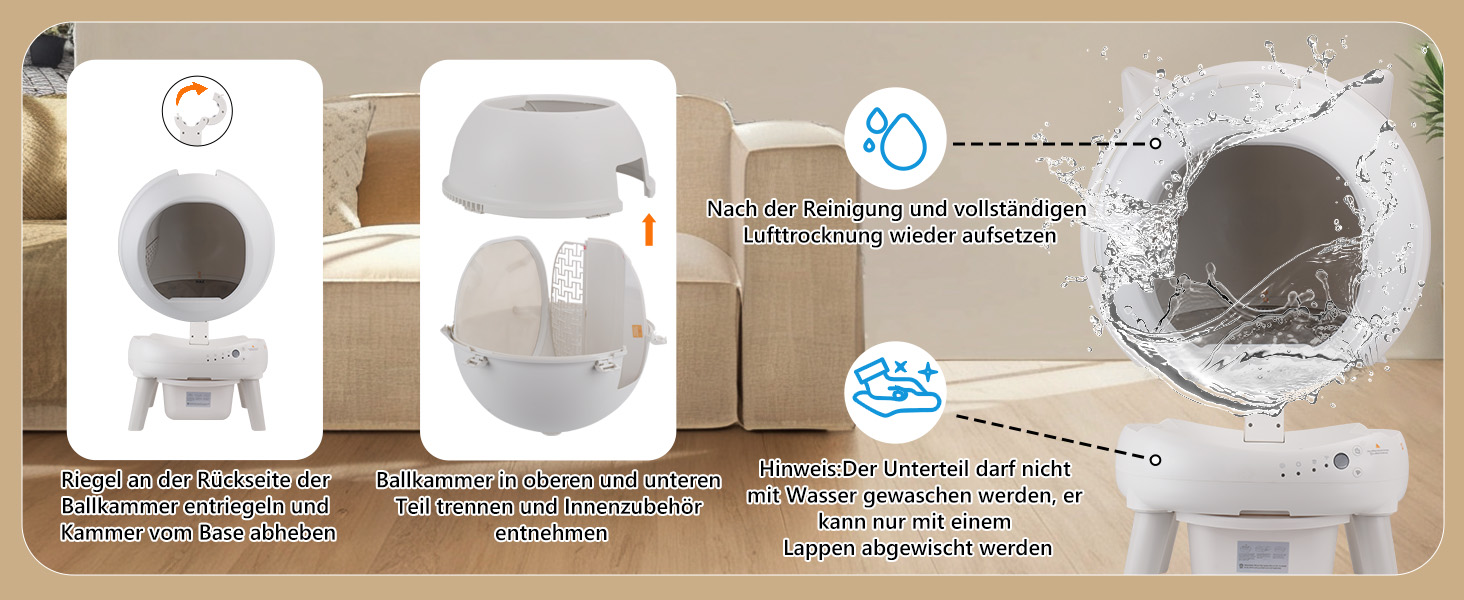 Автоматичний лоток для котів Katzenklo Selbstreinigend 73L з додатком, датчиками безпеки, захистом від запаху та моніторингом здоров'я. Підходить для кількох котів. Коврик для котячого туалету в комплекті. Колір: сірий.