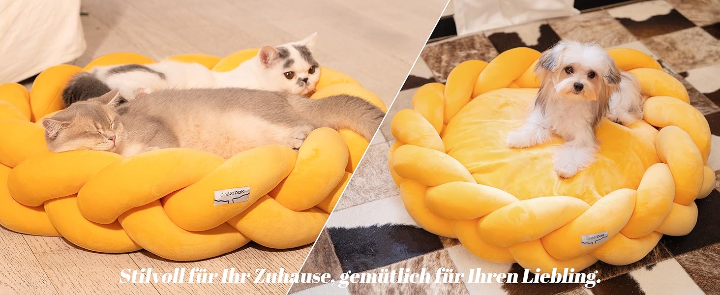 Катячий дім CheerPals 60см: зручна плетена лежанка для котів та маленьких собак, білий колір