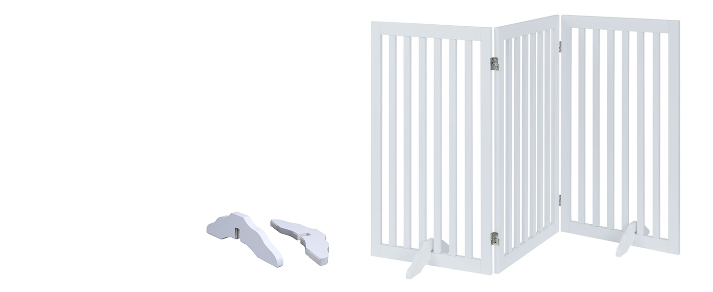 Захисний бар'єр для собак Unipaws, без свердління, дерев'яний, розкладний, для захисту сходів, воріт, каміну (3 елементи, 91 см), білий 153 x 91 см