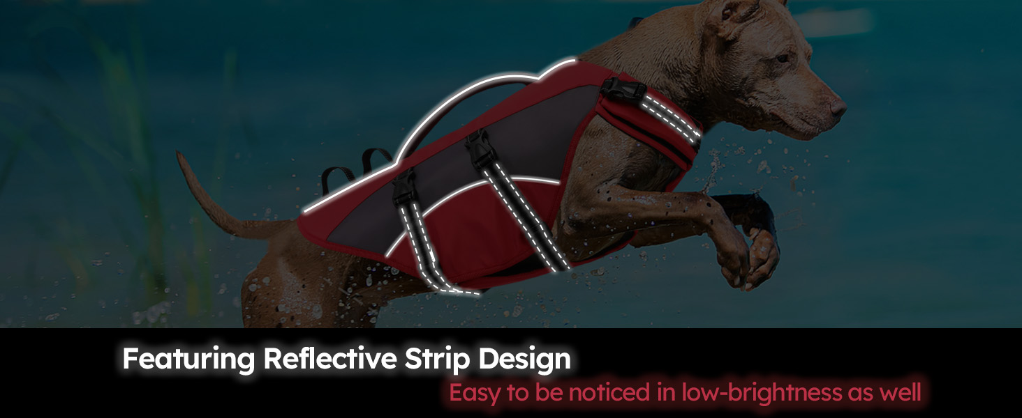 Жилет рятувальний для собак CITEKOILE з ручкою та світловідбиваючими елементами, регульований, для малих, середніх та великих собак, міцний, для водних видів спорту, плавання та катання на човні, червоний, XS, червоний