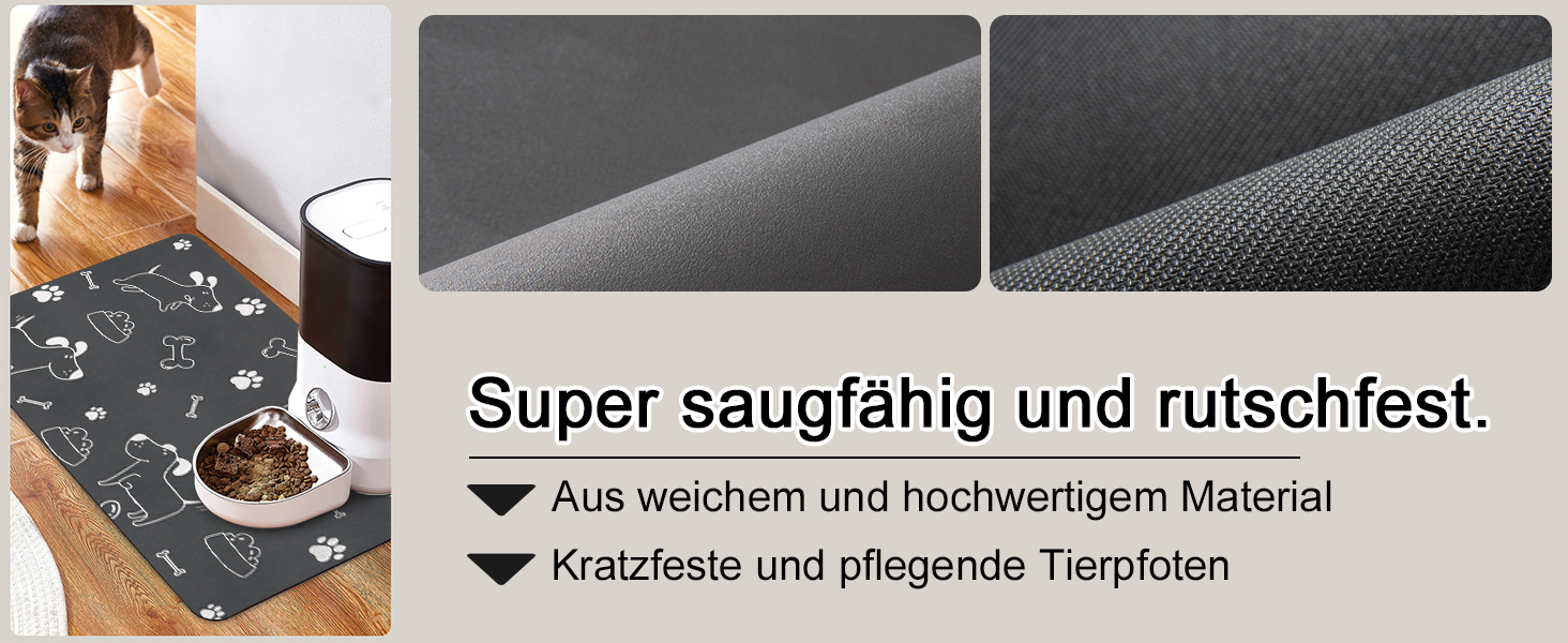 Підкладка під миску для собак та котів, чорна, 40x60 см: нековзна, швидковисихаюча, легко миється