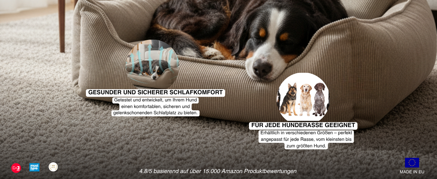 Gutekissen® Lucky: М'яке собаче ліжко - зручне та миється - для собак великих та малих порід (зелене, M - 80x65)