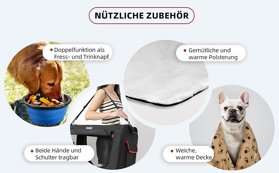 Транспортна переноска для котів та собак Petprsco, 60x42x42 см, чорна. Зігріваюча ковдра, миска та знімний матрац