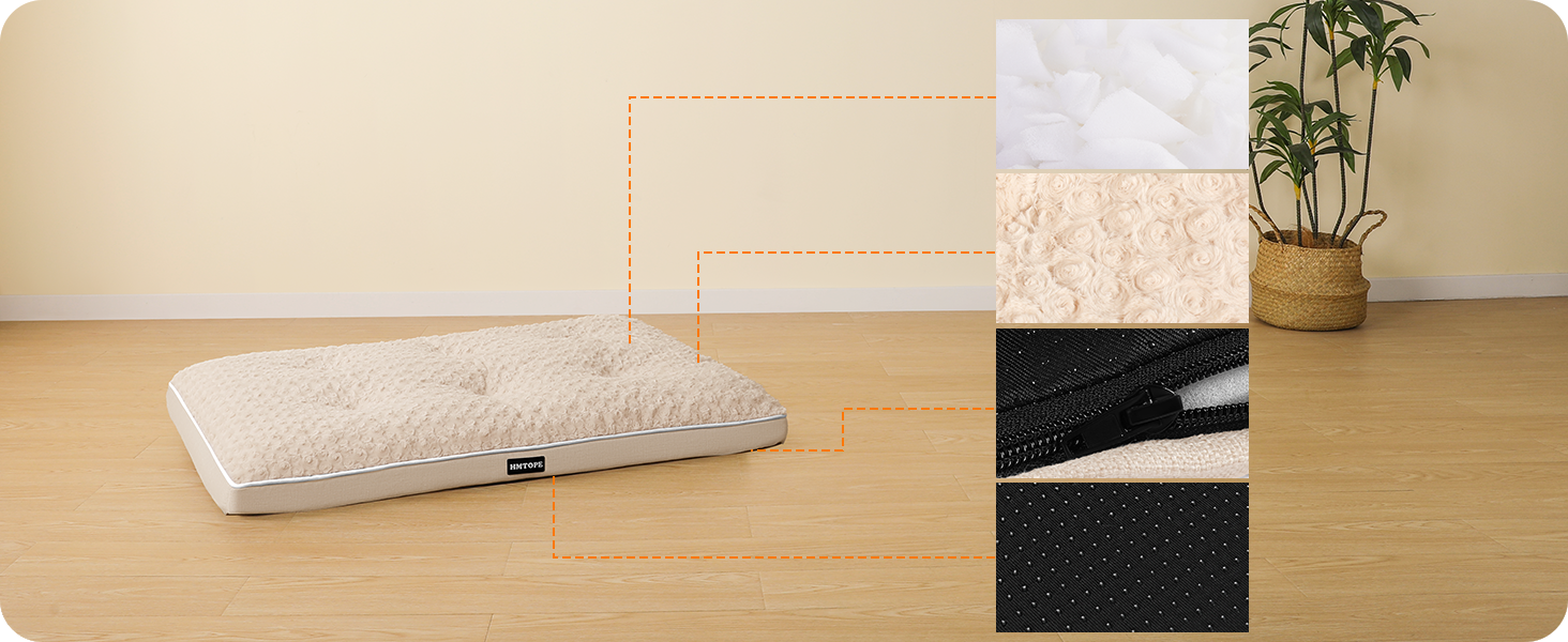 Ортопедичне ліжко для собак, матрац для собак з двошаровим дизайном, миється, знімний кошик для собак, 90 см для собак маленьких та середніх порід, бежевий колір, розмір 89 x 59 x 10 см