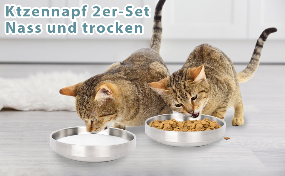Миски для котів Lollanda Katzennapf Flach: 2 шт., нержавіюча сталь, 304, стійкі до перекидання, легко миються