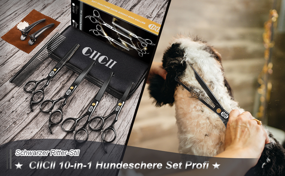 Набір професійних ножиць для грумінгу собак CIICII 10-в-1: безпечні, з різними типами лез для собак та котів