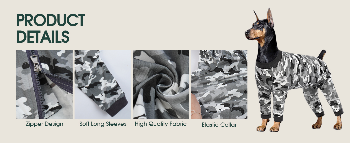 Комбінезон для собак після операції, для великих собак, камуфляж, XL (спинка 49 см, груди 71 см)