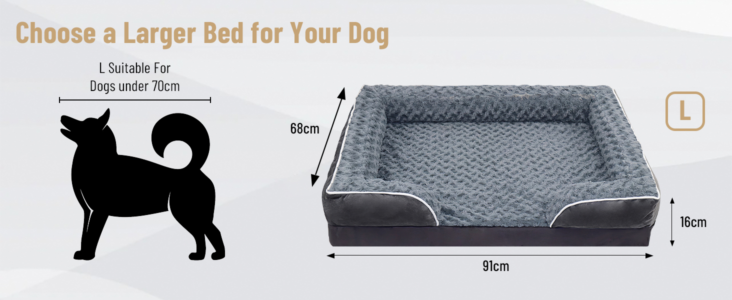 Ортопедичне ліжко для собак з піною з пам'яті, знімний та пральний чохол, подушка-гніздо, неслизьке підстилка та водонепроникний вкладиш. Ліжко для собак з високим бортиком (XL 107*76 см)