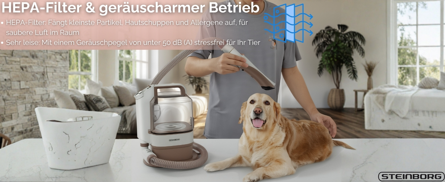 Машина для стрижки шерсті тварин Steinborg® з пилососом 13.500 Pa, професійний набір для догляду за собаками та котами