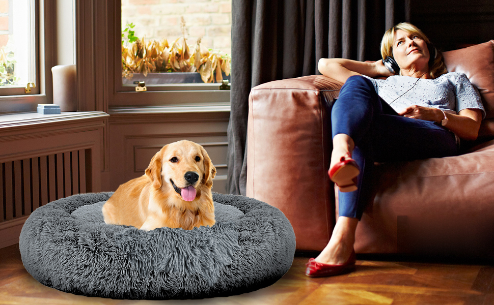 Кругле лежанка для собак Mirkoo: комфортне, м'яке, знімний коврик, різних розмірів (L/XL/XXL/XXXL), сірий (75x75x18 см)