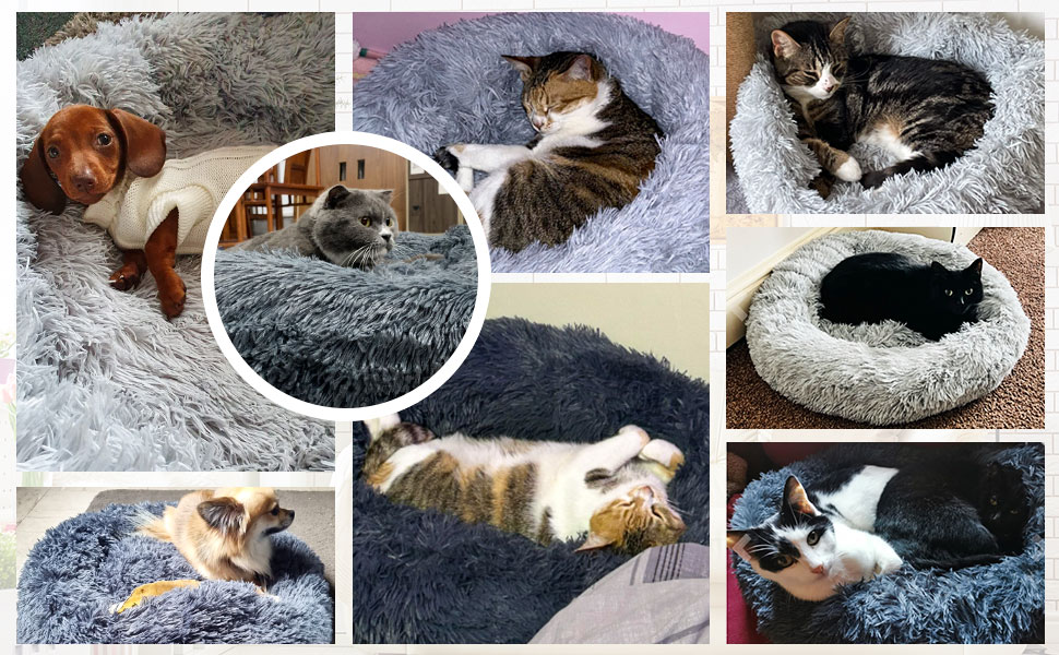 Кругле ліжко для котів та собак, 60 см, плюшеве, миється, сірий колір
