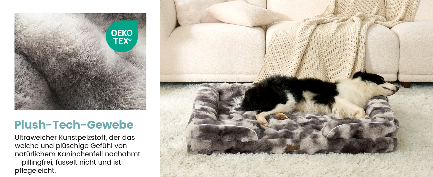 Ортопедичне ліжко для собак з штучного хутра, великі породи, C-подібне ліжко XL сірого кольору Tie-Dye, м'яке, тепле, з водонепроникним покриттям, антиковзаюче, з високощільним пінополіуретаном, миється