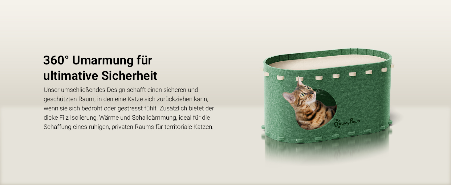 Кігтеточка-будиночок для котів DownyPaws з фетру, 2-ярусна, 50x33x50 см, зелена