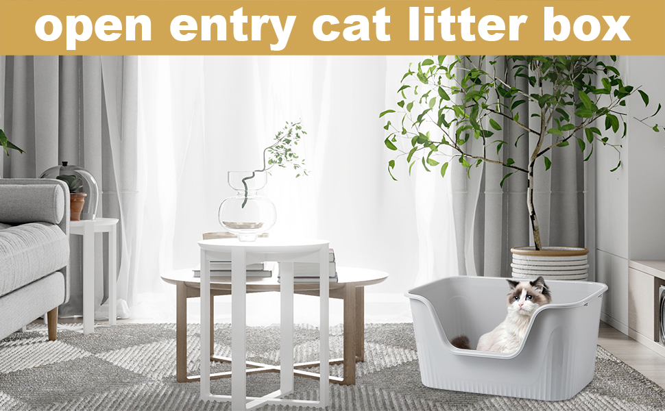 Відкритий лоток для котів Duscdesp 64x45x33 см з високим бортиком, сірий. Великий лоток для котів, без кришки, стійкий до розбризкування, підходить для великих котів та кошенят.