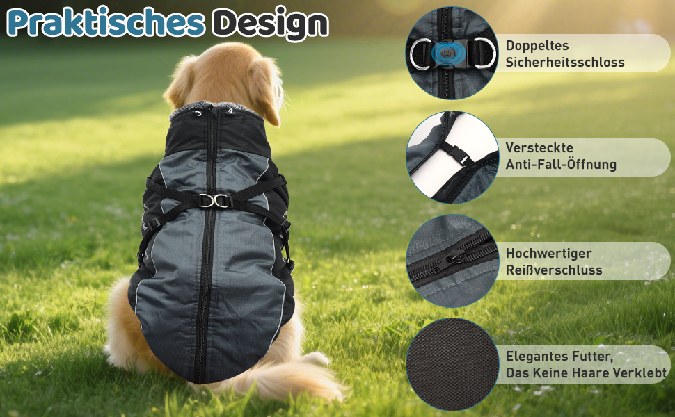 Зимовий теплий куртка для собак, водонепроникний, з кріпленням для повідка, для середніх собак (2XL)