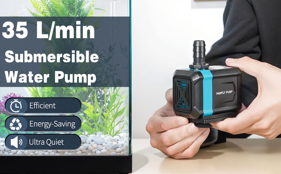 Pawfly акваріумна занурювальна помпа 2100 л/год, ультратиха, регульована висота підйому 2 м, для акваріумів, ставків, фонтанів, водоспадів, статуй і боліт