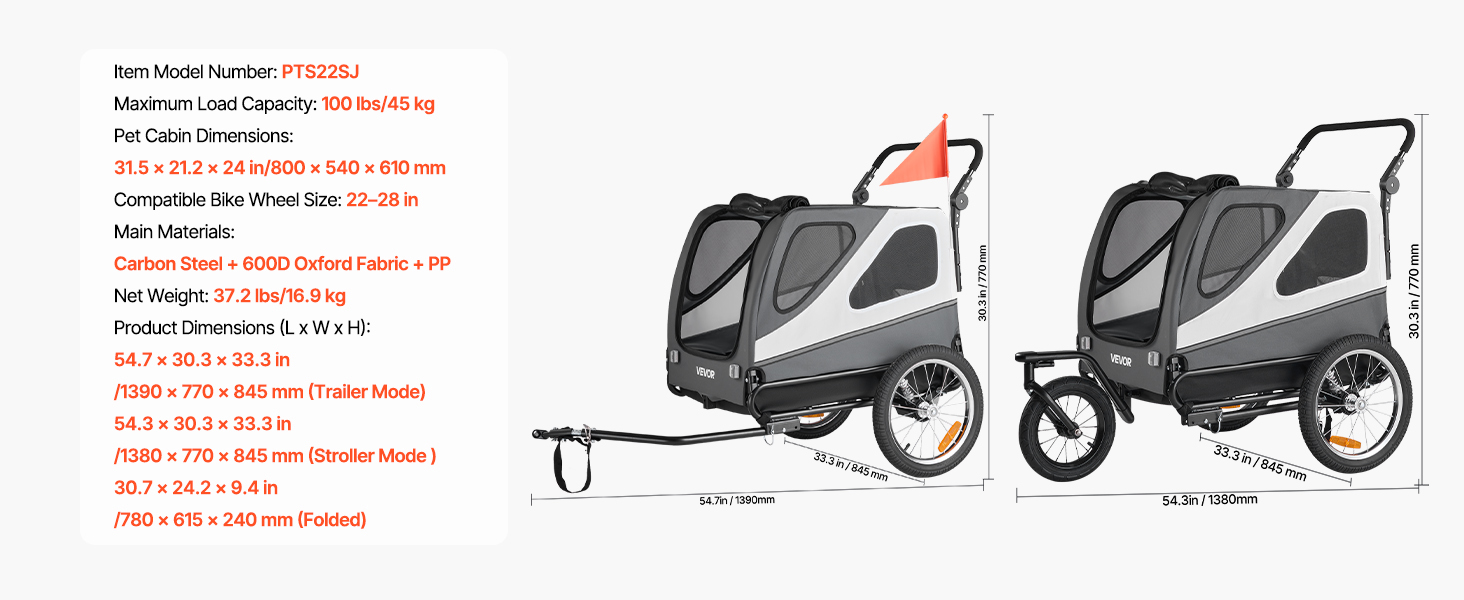 Велосипедний відсік для тварин VEVOR - для маленьких та великих собак, складаний, з колесами