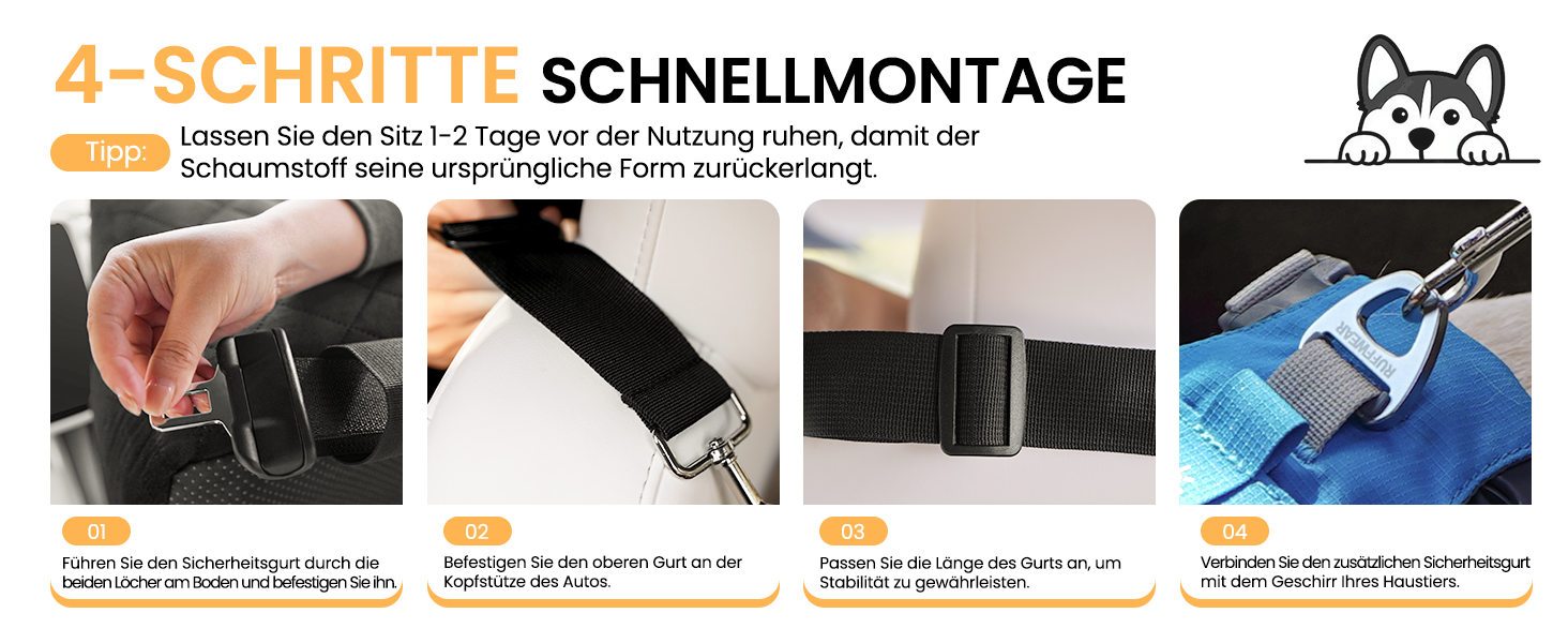 Автокрісло для собак HiPetpy – зручне автоліжко з підстилкою та подушкою для собак до 14 кг, з безпечним ременем, неслизьке автоліжко з кишенями для зберігання (сірий)
