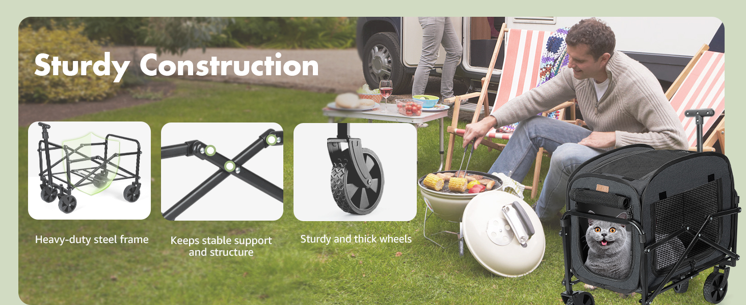 Транспортер для собак на колесах, велика візок для собак та котів до 18 кг, чорний/сірий