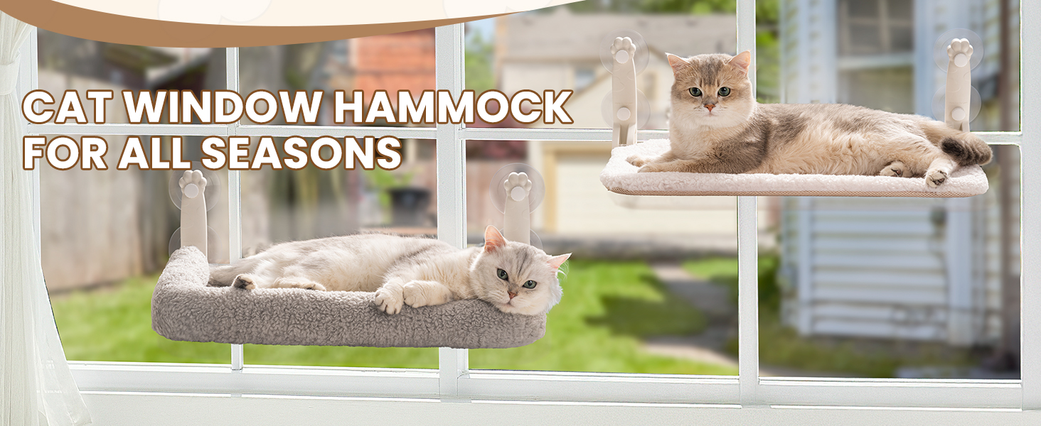 Кішка лежанка на вікно MEWOOFUN - 54x30см, бежева, для котів, до 18кг
