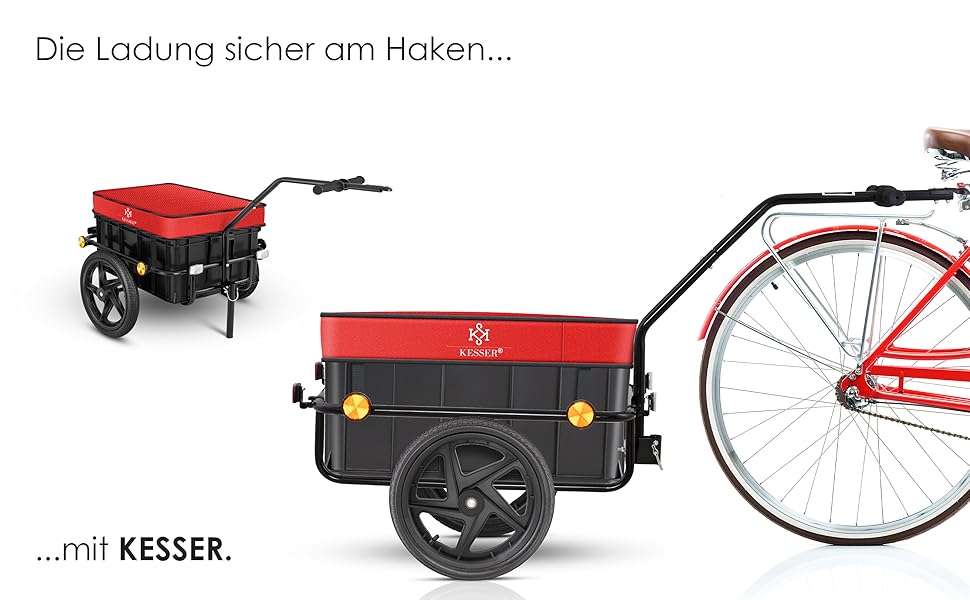Причіп для велосипеда KESSER®: вантажний, ручний, 70 літрів, для 2 ящиків пива, 26-28 дюймів (червоний)