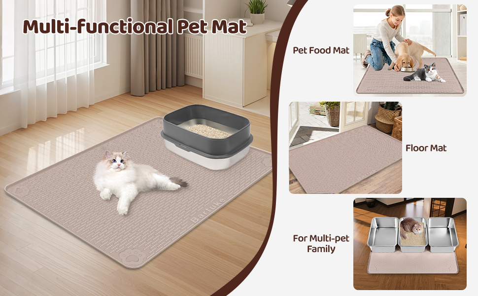 Килимок для котячого туалету Bartuke Katzenklo Matte, великий розмір, 101 x 71 см, силіконовий, контролює розсипання, м'який для лап, легко миється (Хакі)