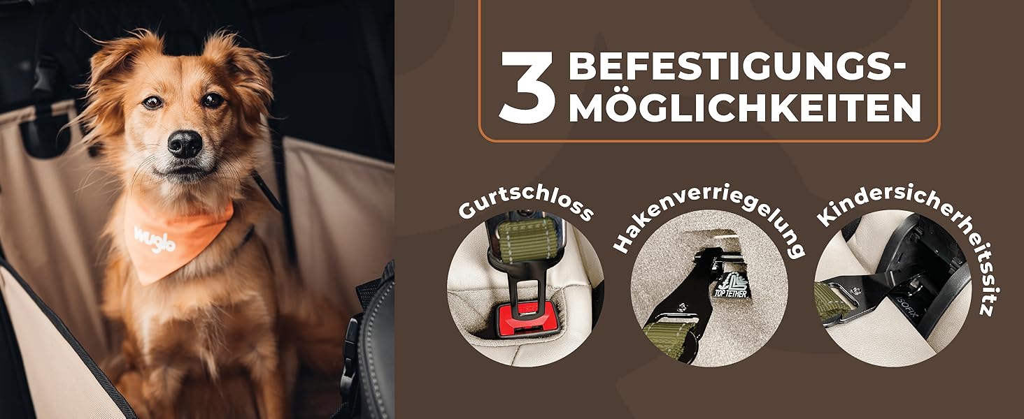 Авторемень для собак Wuglo 30-95 см - для автокрісла безпеки, з гачком та пряжкою, регульований, універсальний (Хакі)