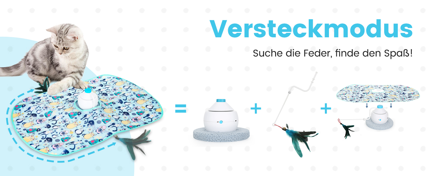 Інтерактивна іграшка для котів HAPPY HACHI 3 в 1: автоматична іграшка з пір'ям, USB-зарядка, комплект аксесуарів, блакитний колір