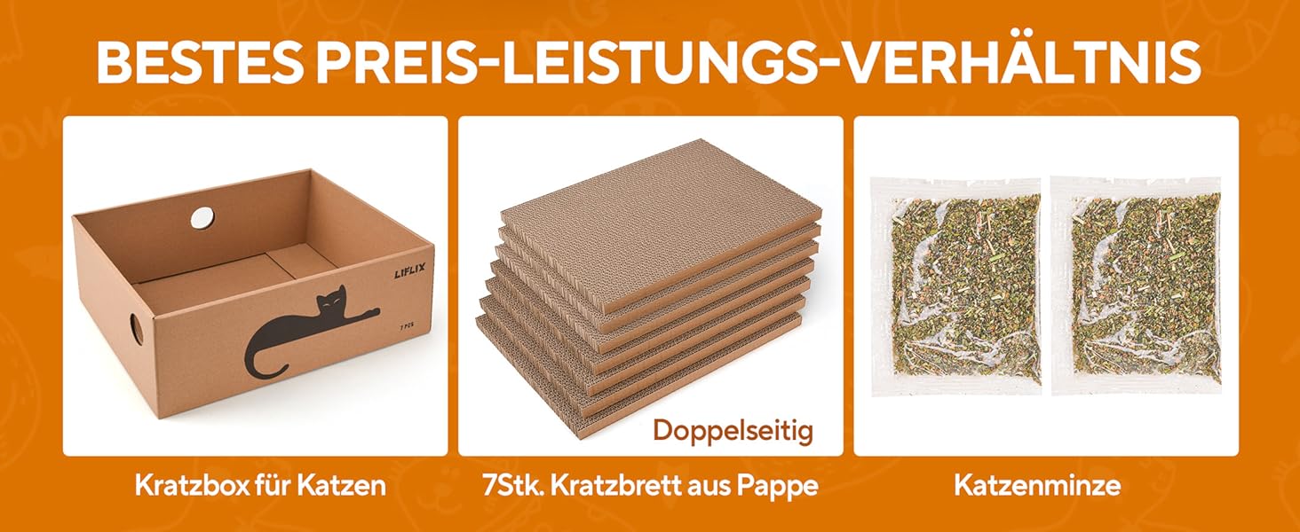 LIFLIX Дряпальня для котів з будиночком, 7 шт. з гофрокартону, міцна, 42×32×15 см