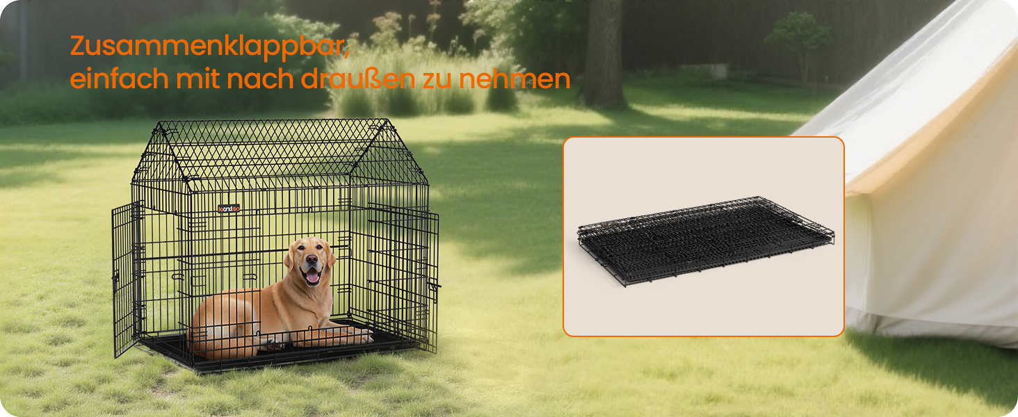 Клітка для собак Feandrea, 120 x 72,5 x 109 см, металева, XXL, для великих собак, з подвійною дверцятами, чорна, PPD015B01