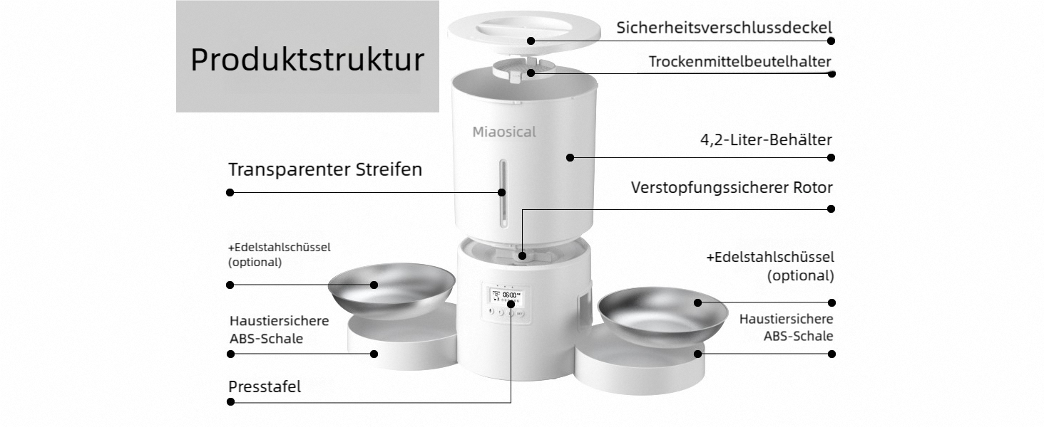 Автоматичний дозатор корму для котів з двома мисками, для кошенят та маленьких собак. Білий, 4.2L, з нержавіючою сталлю (2 миски)