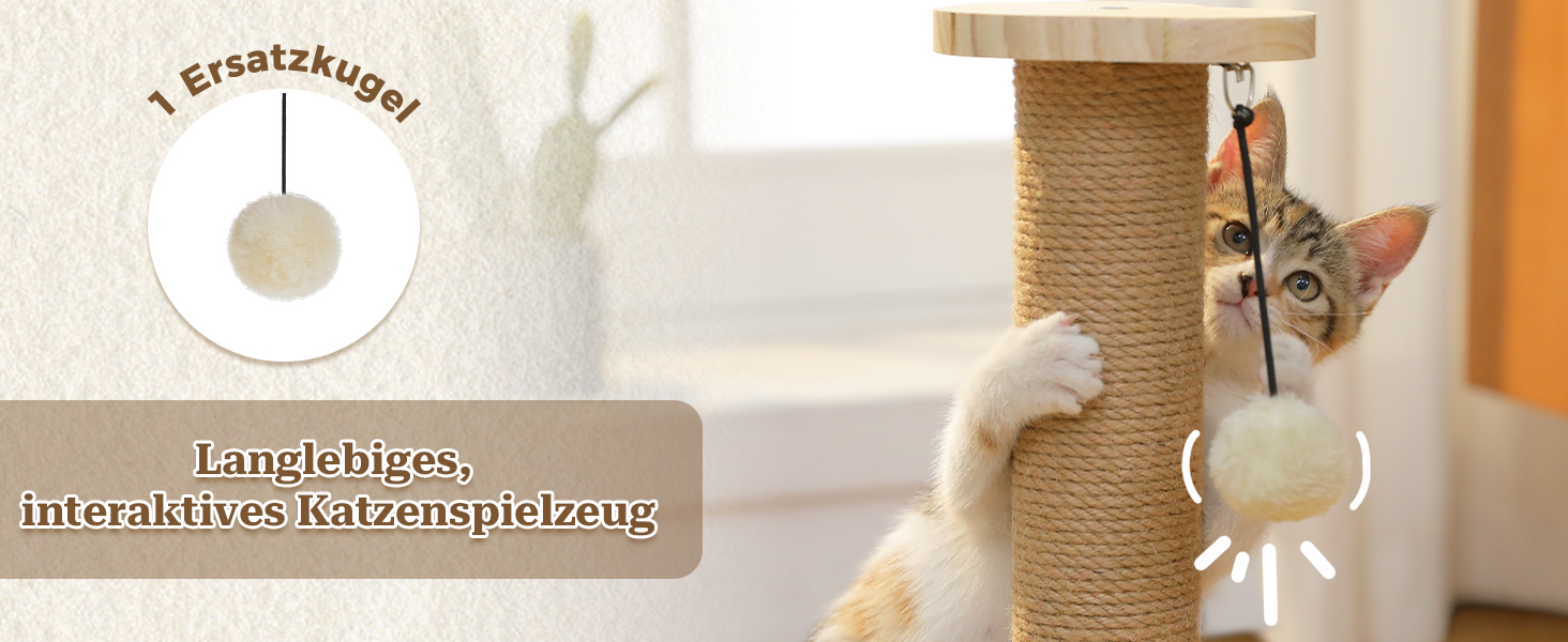 Інтерактивна іграшка для котів PETEPELA з подряпальним стовпчиком у формі ракети, коліщата з кульками, пір'їна, з масиву дерева, багатофункціональна