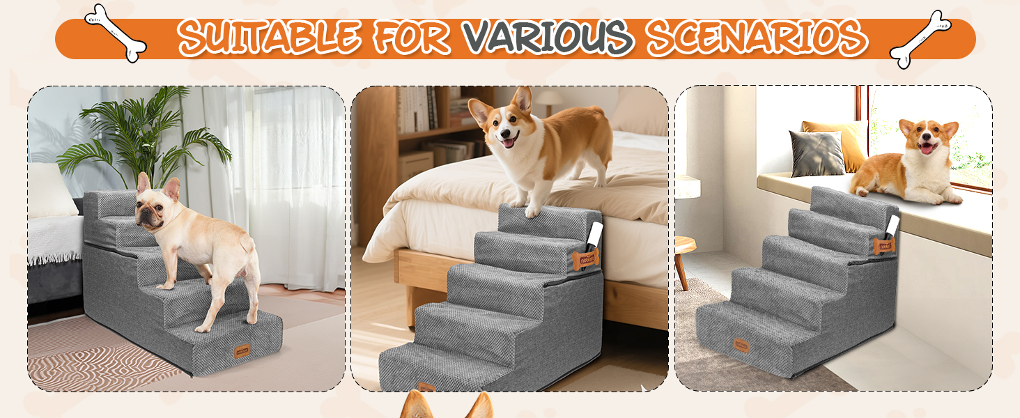 Східці для собак Nobleza - 5 сходинок, пандус для тварин, килимок для видалення шерсті, сходи для котів та собак до ліжка/дивану