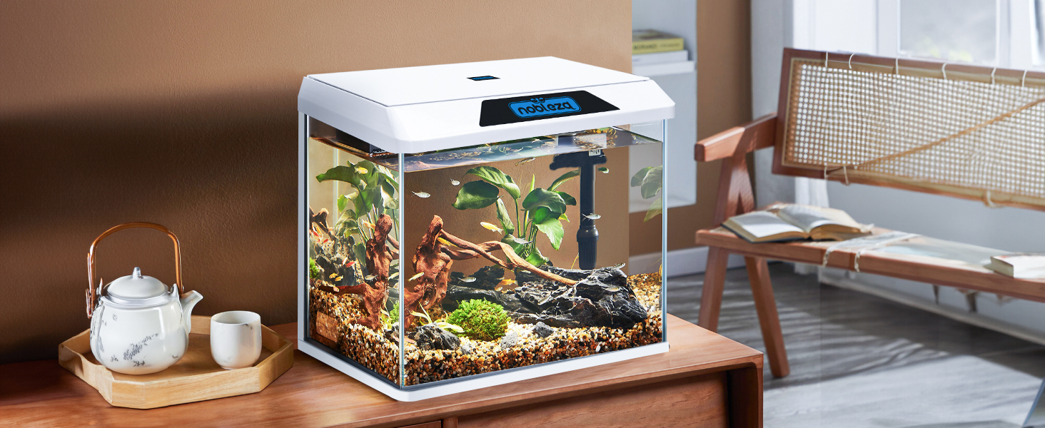 Акваріум Nobleza 54L Комплект: нано-акваріум з LED-підсвічуванням та фільтром, білий