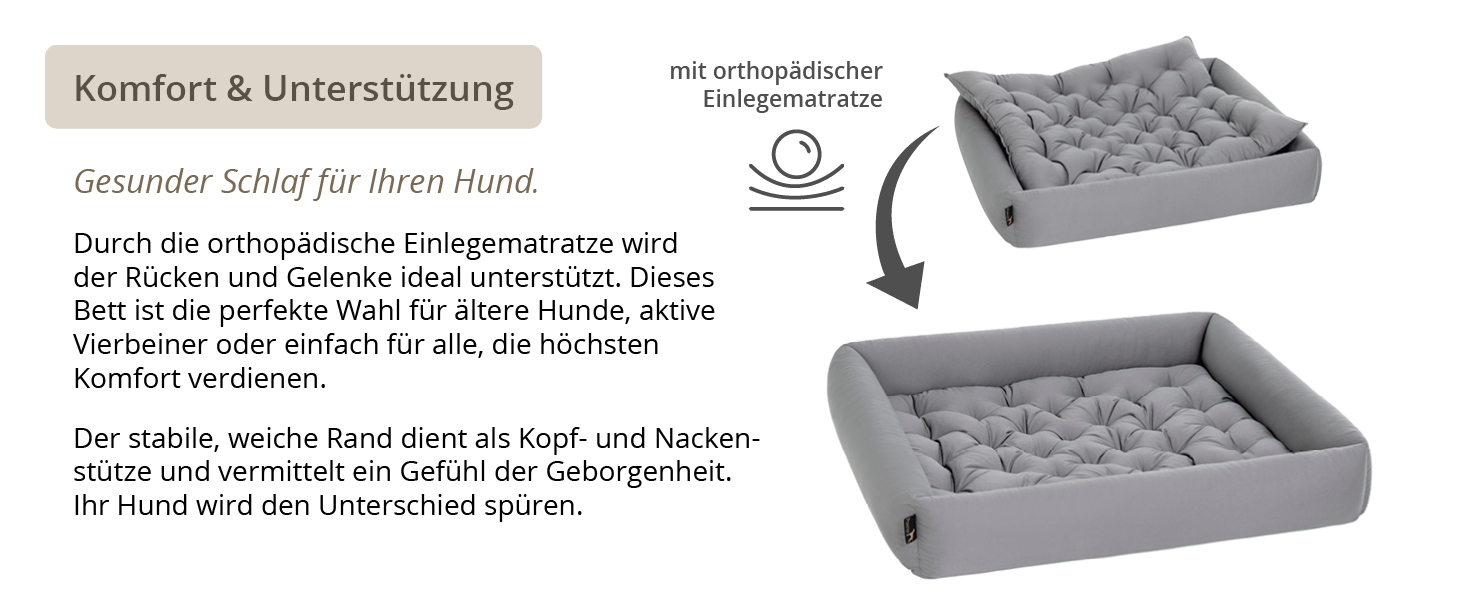 Ортопедичне ліжко для собак середніх порід - Pointer, знімний матрац, миється до 95°C, стійке до подряпин та укусів, Made in Germany (L - 80x70 см, світло-сірий)