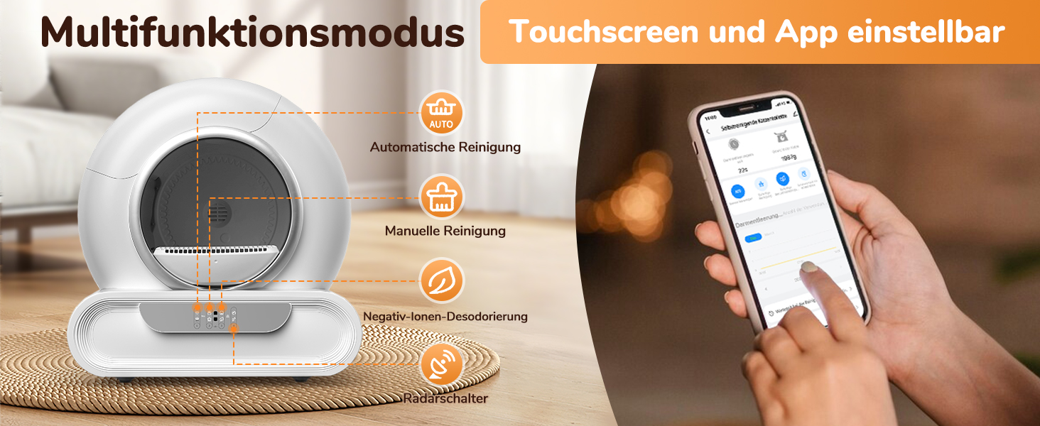 Автоматичний лоток для котів XXL 68л з самоочищенням, низький вхід, керування через додаток, датчик безпеки, для кількох котів