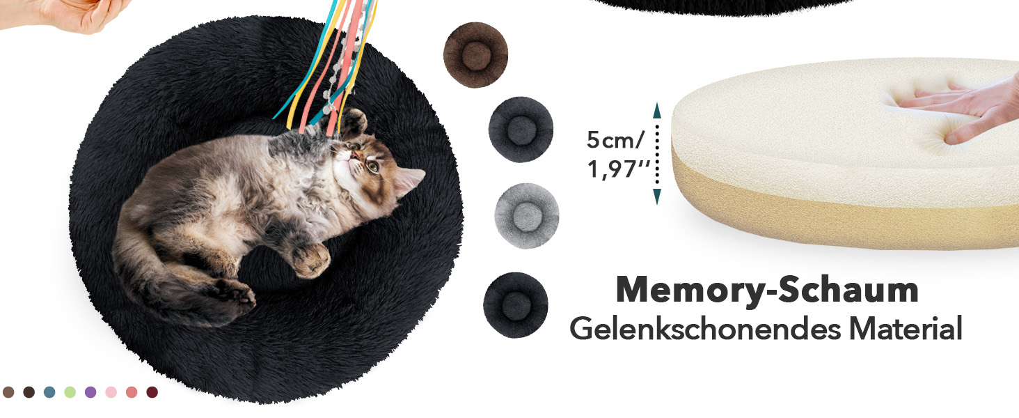 Ортопедичне ліжко для собак середніх порід, 80 см, кільцевий килимок, пам'ять, кругла форма, корзина для собак, м'яке, пухнасте, штучне хутро, чорний колір