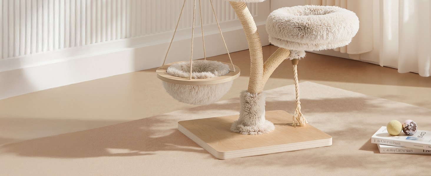Кігтеточка для котів Fudajo Designer у вигляді дерева, 130 см, з плюшем та сизалем, з гамаком, для лазіння та відпочинку