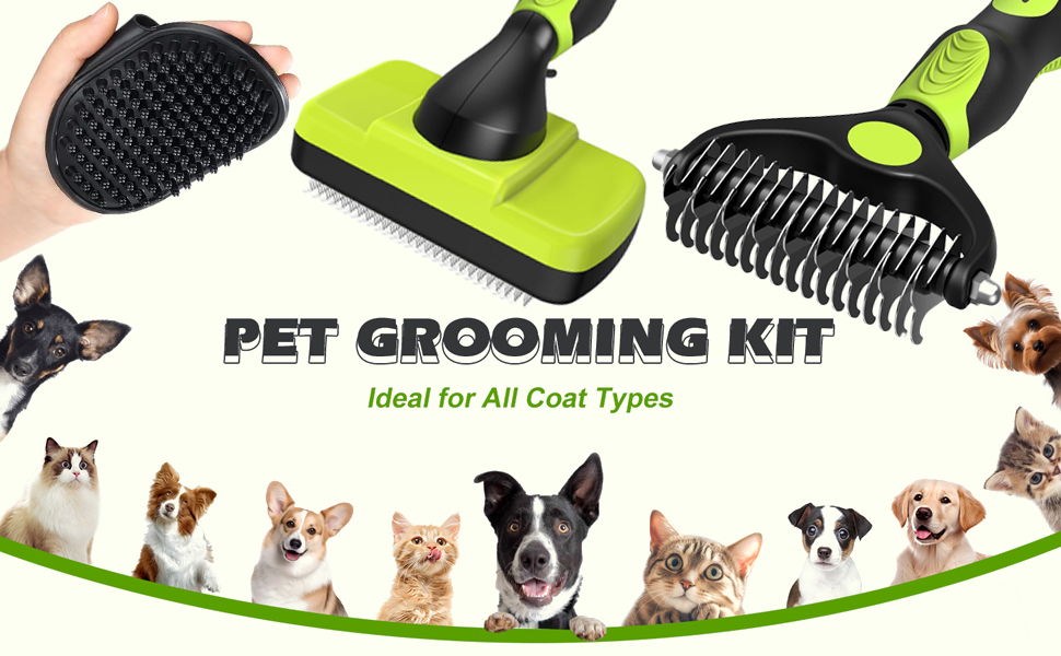 Набір щіток для собак та котів, професійний, самоочищуваний, для довгої та короткої шерсті, масаж, догляд за шерстю (3 шт.)