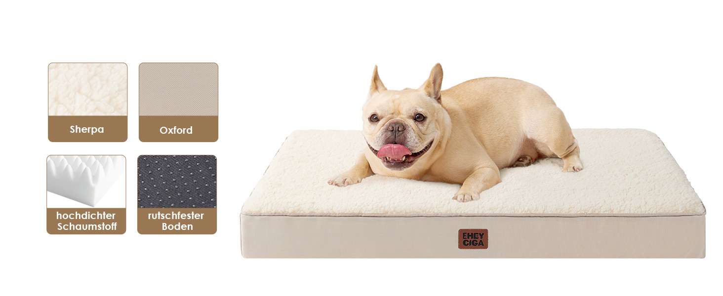 Ортопедичне ліжко для собак середніх порід EHEYCIGA 89x58x9 см, м'яке, знімний чохол, підходить для перевезення, Kamel