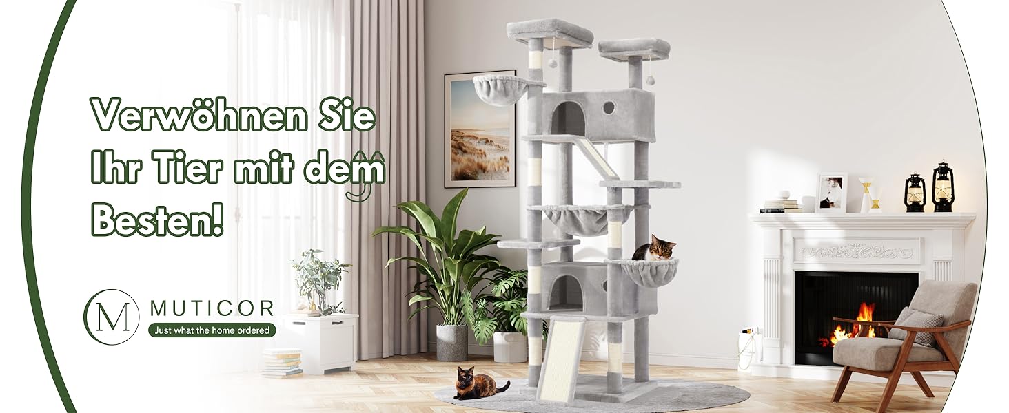 Котячий будиночок MUTICOR: великий когтетоп з когтеточкою, лежаками та гамаком (206 см)