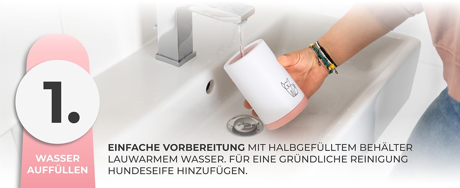 Очисник для лап тварин Maggie & Cooper (розмір S, колір: рожевий) | чисті лапки | з мікрофібровим рушником | 2 розміри | придатний для миття в посудомийній машині | м'які щітки