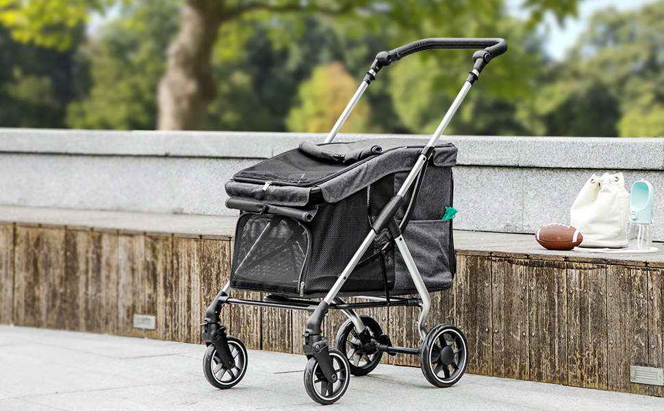 Візок для собак PawHut - легкий, складаний, з алюмінію, сірий. Для собак та котів, з подушкою, сіткою, дверима та кошиком для зберігання