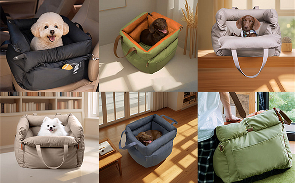 Автокрісло для собак маленьких порід, підставка для собак у машину, ліжко для собак з memory foam, з кишенями та страхувальним ремінцем, миється