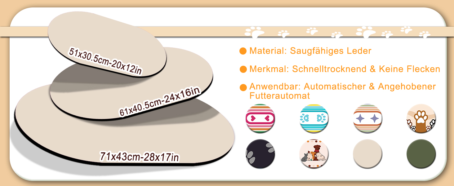 Нековзна підкладка під миску для собак, вбираюча підкладка для собак і котів, 61x40.5 см, для кількох тварин, сумісна з автоматичними годівницями та двома мисками, бежева