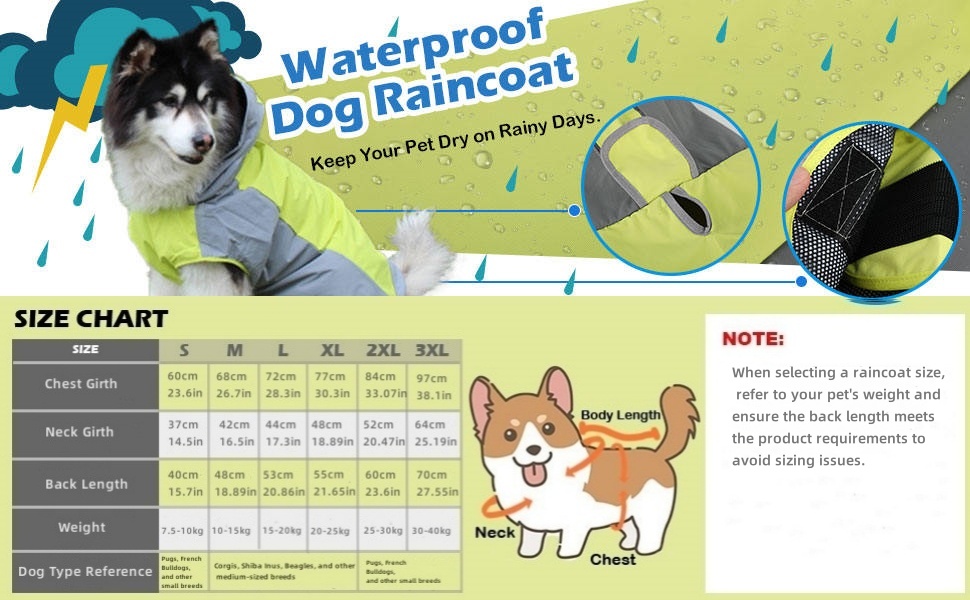 Водонепроникний дощовик для собак, регульований, з відбиваючими смугами та капюшоном, для прогулянок на відкритому повітрі, для маленьких, середніх та великих собак (зелений, XXL)