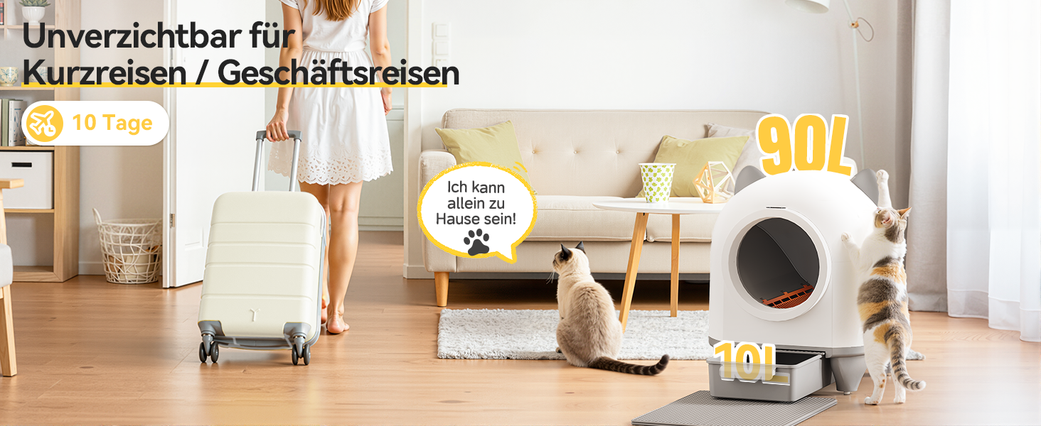 Автоматичний лоток для котів Katzenklo Selbstreinigend 90L з APP та 6-рівневою системою контролю запаху, для кількох котів