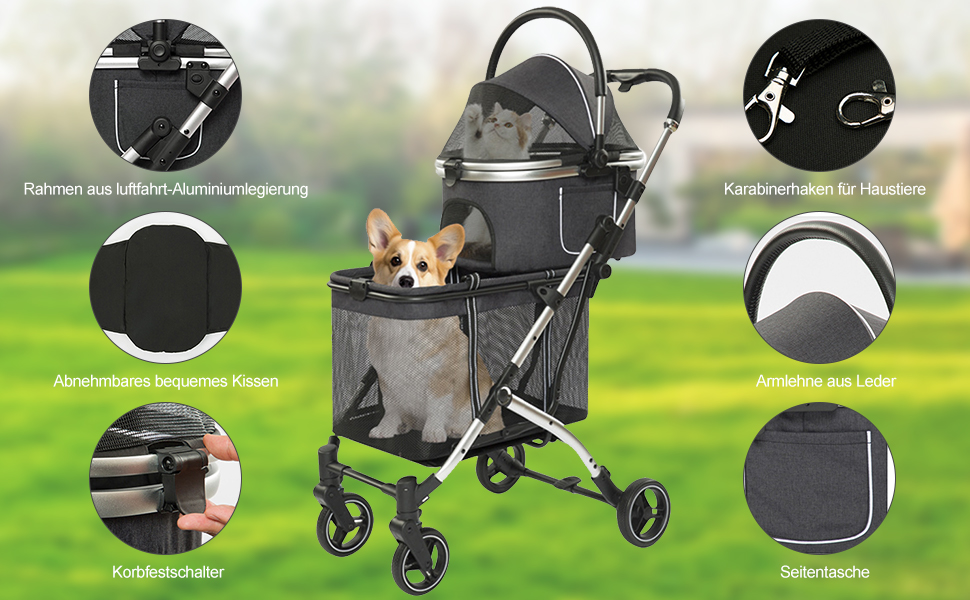 Візок для собак 3-в-1 до 24 кг, складний, для маленьких собак та котів, візок-кіндерваген для собак