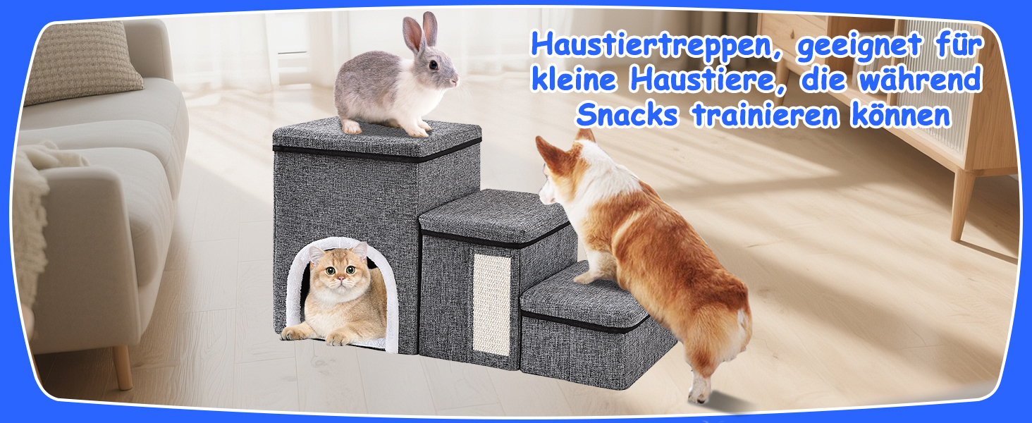 Сходинки для собак маленьких порід, 43 см, 3 сходинки, складаються, з которачкою, протиковзке покриття, до 50 кг, сірі