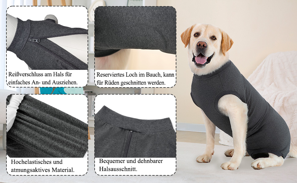 Операційний боді для собак: захист від лизання та ран, сірий. Ідеально після кастрації/операції, для собак різних порід.